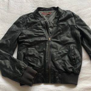 Black leather bomber